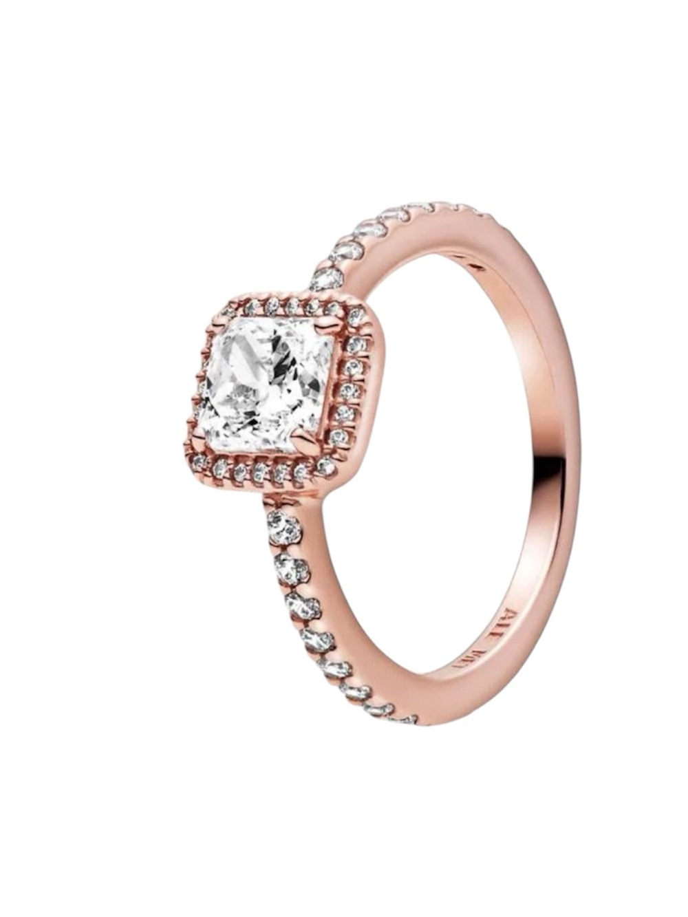 Pandora Rose Gold Halo Ring with Clear Square Center Stone Size 7